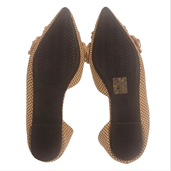 Pearl Embellished Pointed Toe Slip On Shoes Sophisticated Tan Tweed Flats 7.5 - Picture 5 of 14